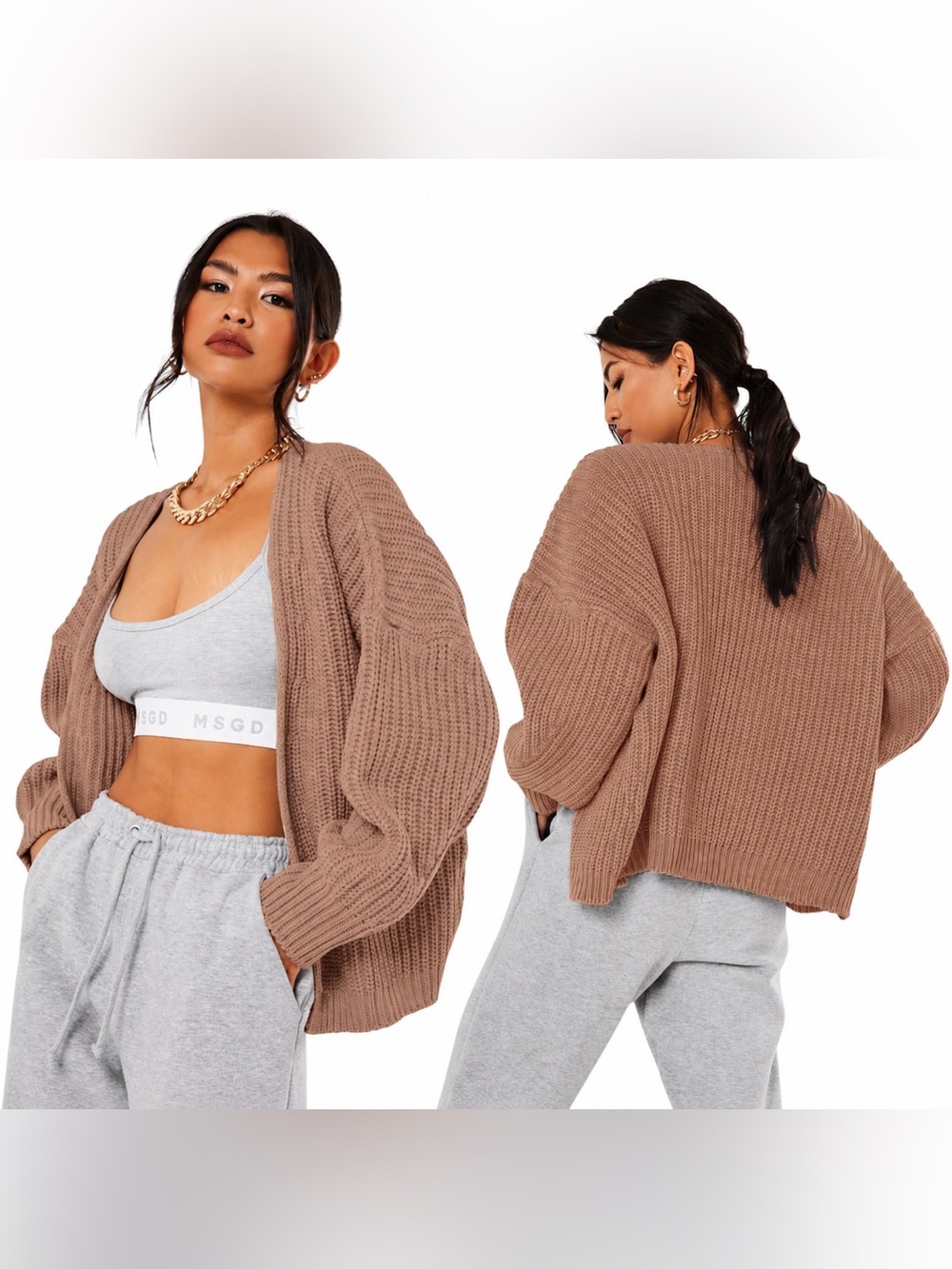 MISSGUIDED BROWN BATWING OVERSIZED CARDIGAN - BNWT